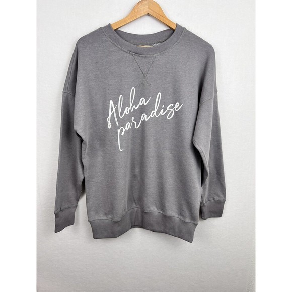 Jaxsea Womens Aloha Paradise Reversible Sweatshirt Grey Taupe NWT Size XL - Picture 3 of 11